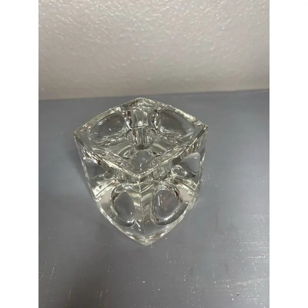 MCM RUDOLF JURNIKL Bohemian Glass Cube Optic Candle Holder Taper Or Votives